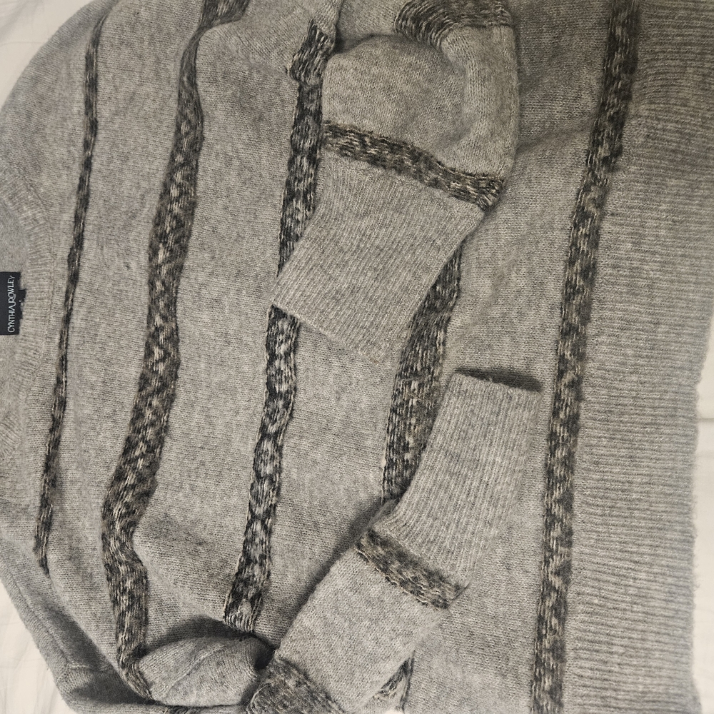Gray Sweater with Patterned Stripes